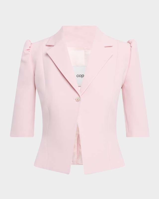 Puff-Shoulder Slim Tailored Crop Jacket